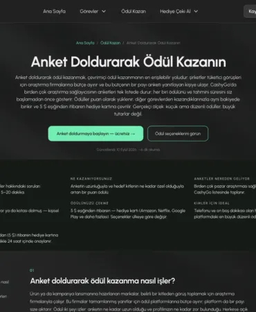 CashyGo anket görevleri sayfası ekran görüntüsü