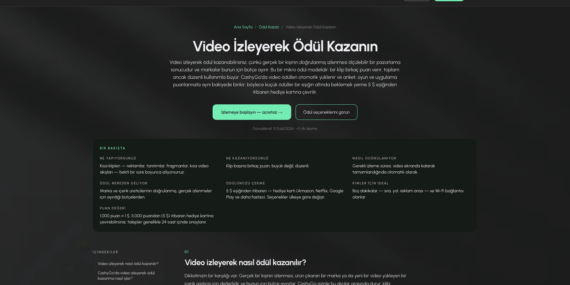CashyGo video görevleri sayfası ekran görüntüsü